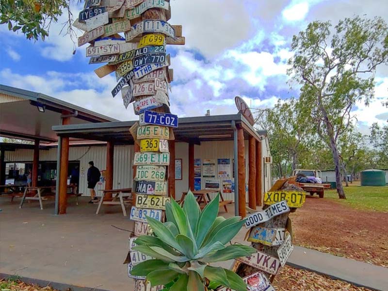 Number plate tree outside the Junction Roadhouse at Bramwell Station in Cape York